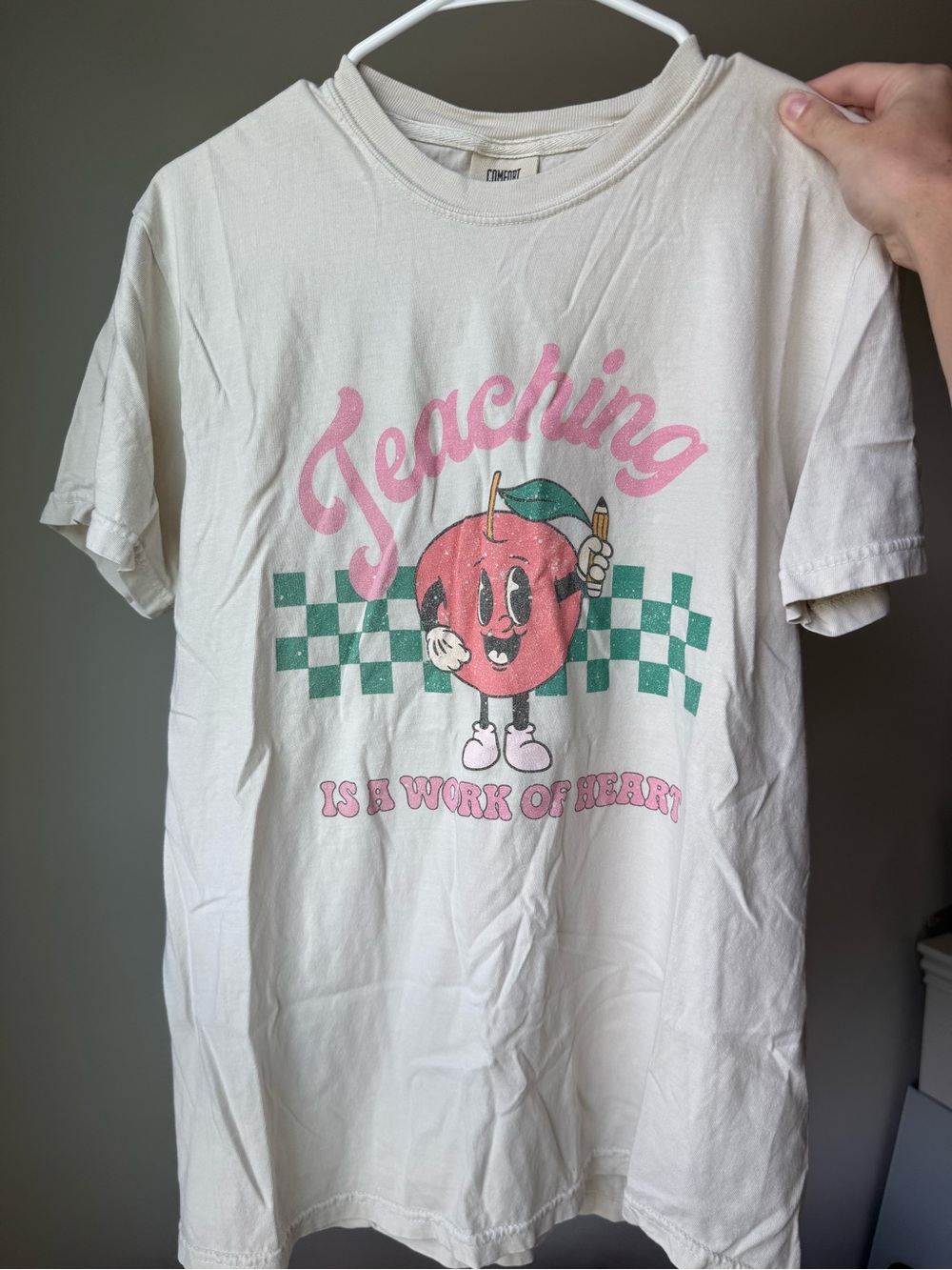 Teaching Graphic Tee in Cream with Pink and Green